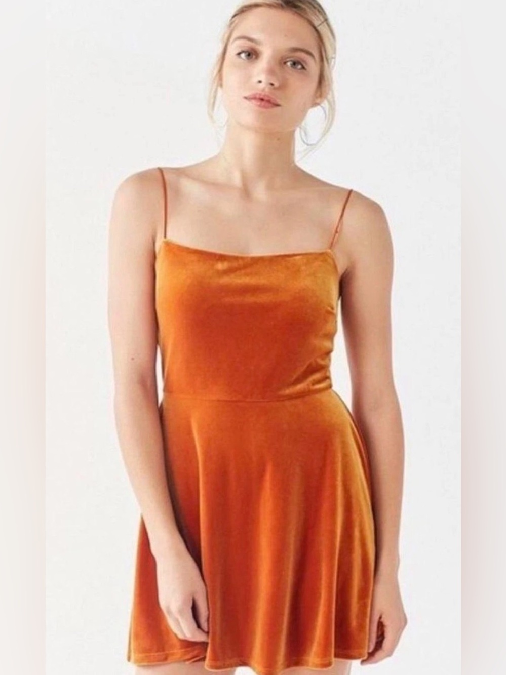 Urban Outfitters Spaghetti Strap Velvet Slip Dress - Orange Size Small